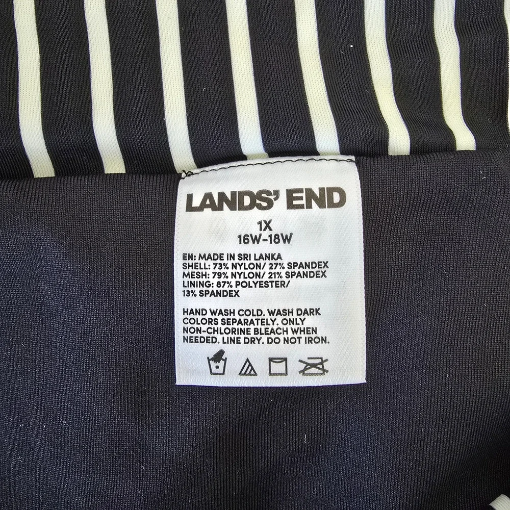 Lands' End Bikini Bottom Swim Briefs Women's 1X Black White Stripe Beach NWT